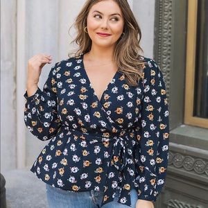 Navy Floral Print Wrap Top by Caralyn Mirand, Amazon The Drop, Size Large